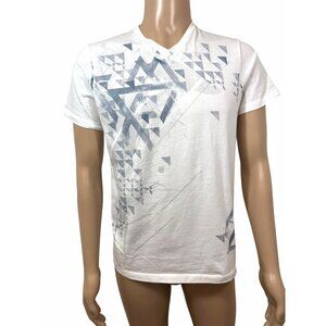 Apt. 9 Men’ T-Shirt M  Vtg Short Sleeve V-Neck White Blue Grey Abstract Graphic